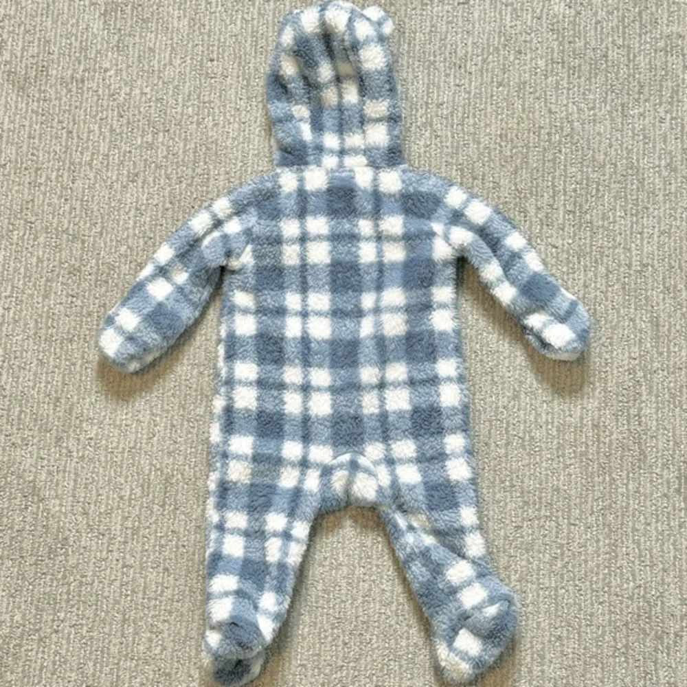 Carters‎ Baby 6 Months Hooded Sherpa Bunting Pram Blue Plaid Zipper Closure